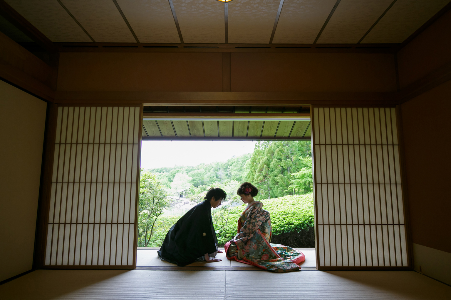 名古屋 和装前撮り 日本庭園でのウェディングフォト