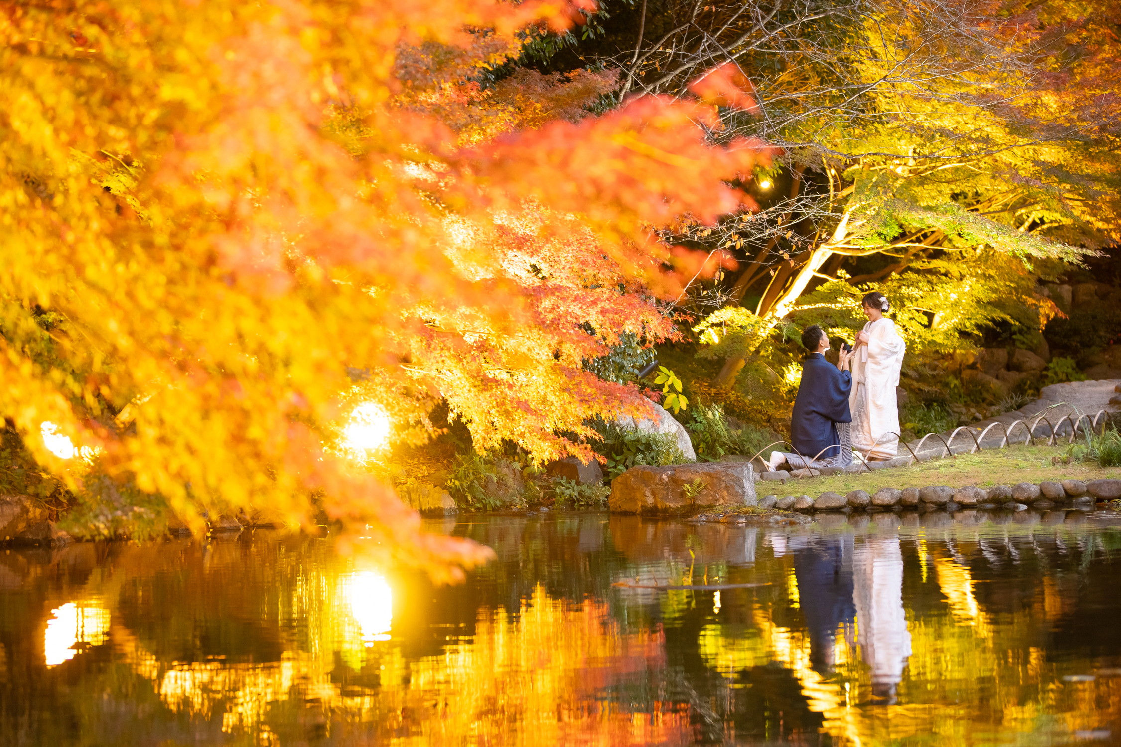 紅葉の徳川園　夕方からのロケーションフォト